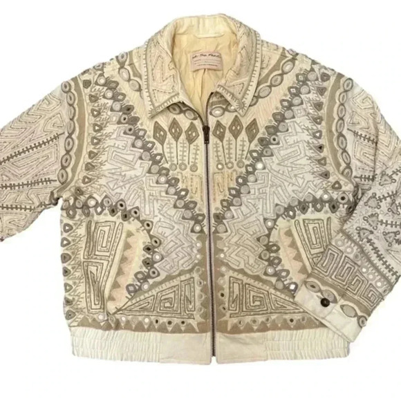 We The Free Embroidered Jacket - Boho Beaded Cotton Zip-Up - size Large - Picture 1 of 14